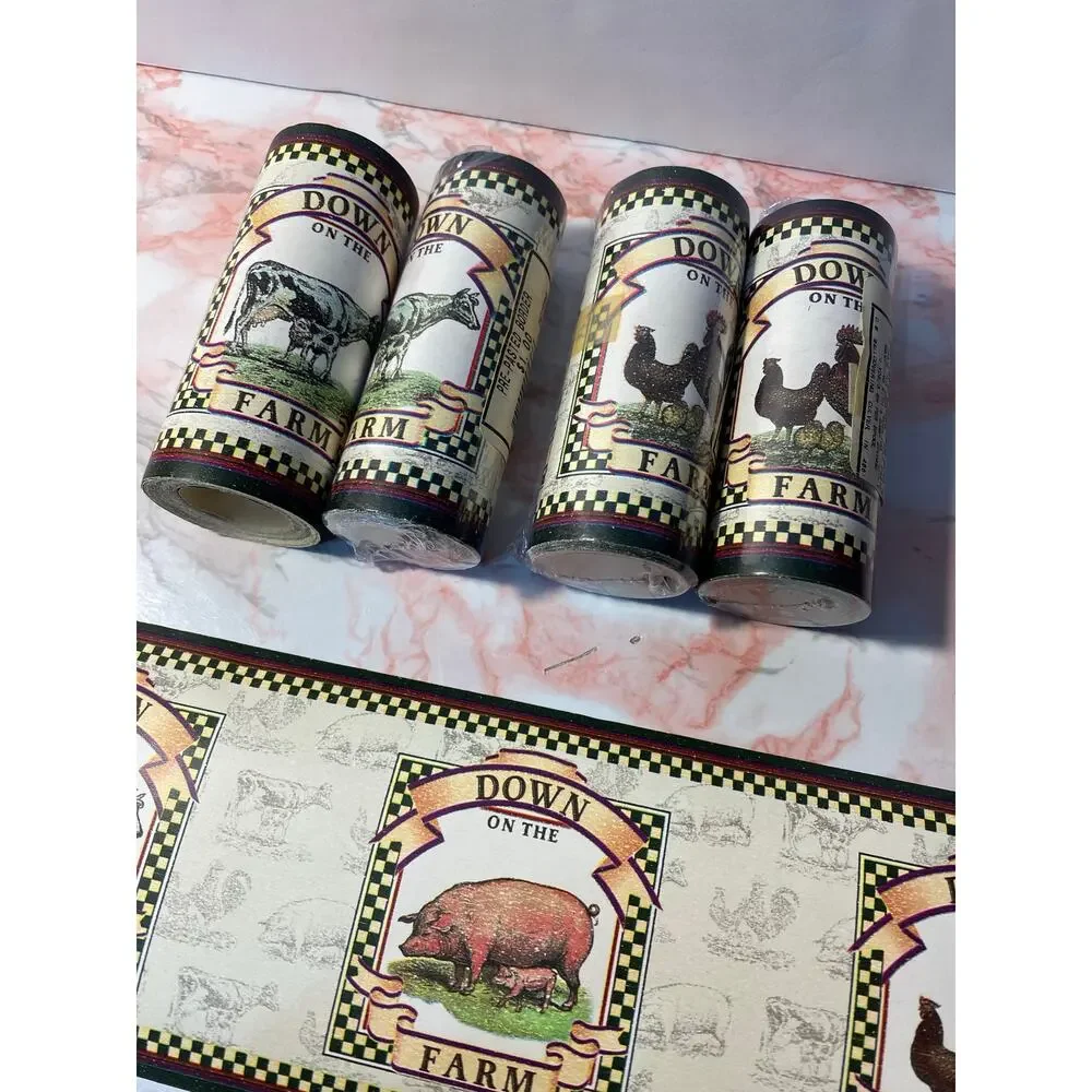 Wallpaper Border DOWN ON THE FARM Pig Cow Chicken 4in x 4yds Farmhouse 4 ROLLS